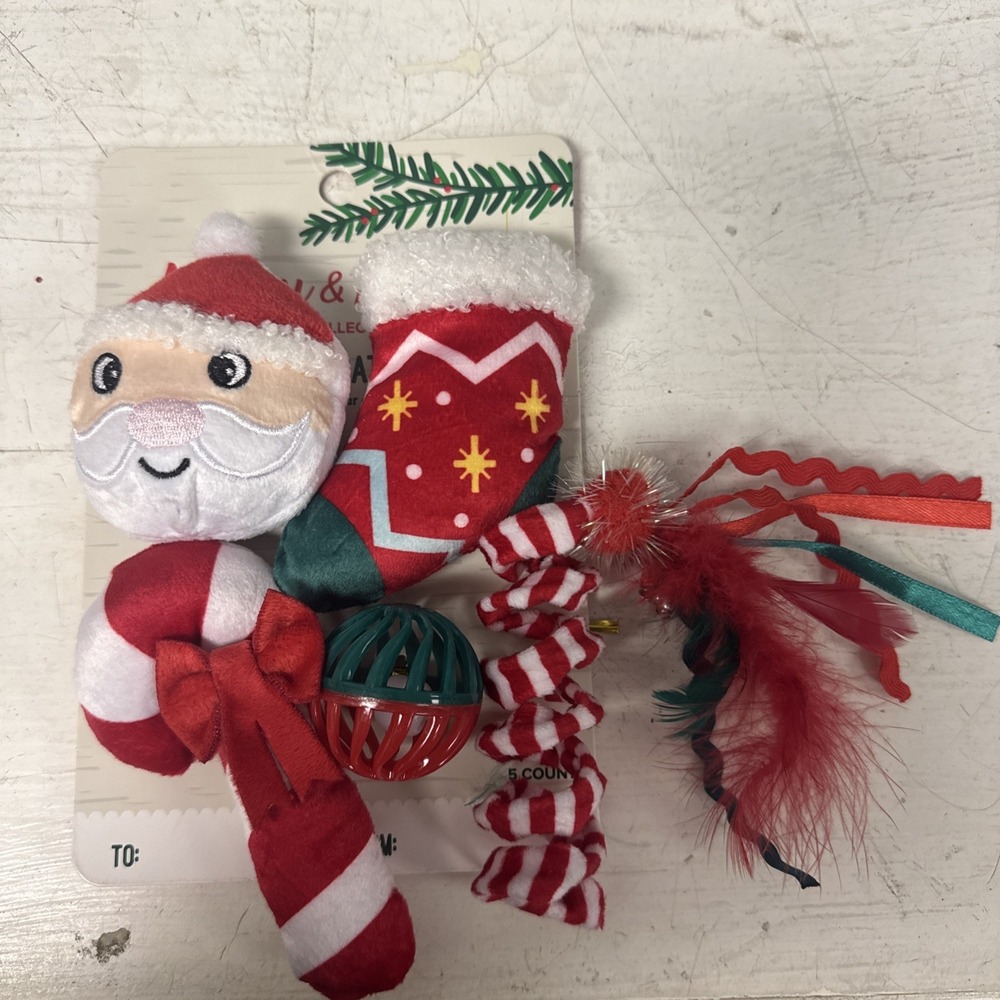 Merry‎ & Bright 5 Pack Catnip Cat Toys Fuzzy Feather Teaser Spring Coil Kicker